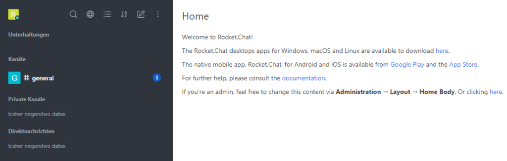 Debian 10 Buster - Rocket Chat installieren 7 Rocket.Chat - First Run