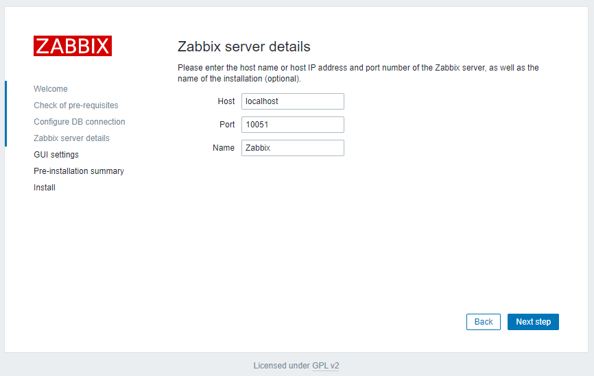 Zabbix 5.2 - Install Server Details