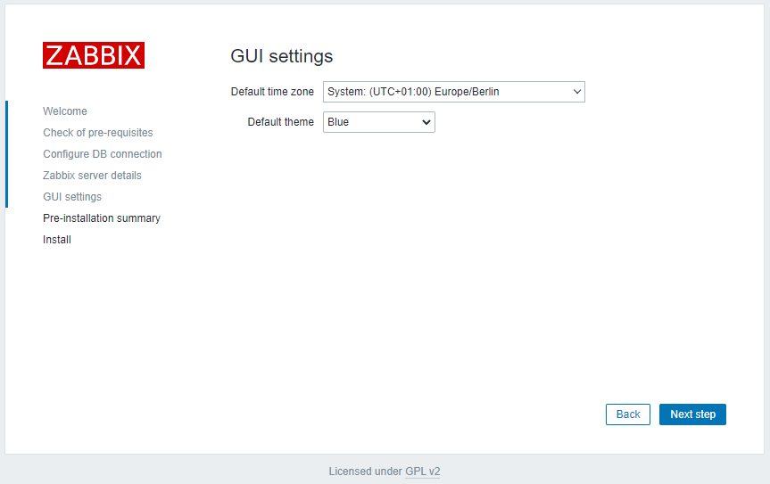 Zabbix 5.2 - Install GUI Settings