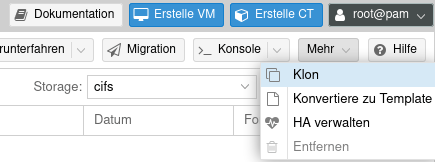 Proxmox VE Klonen