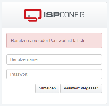 ISPconfig Login falsch