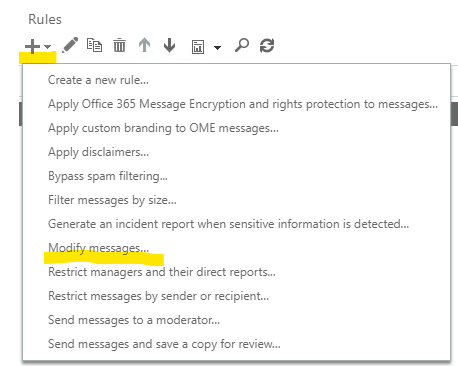 Exchange Online Rule Options