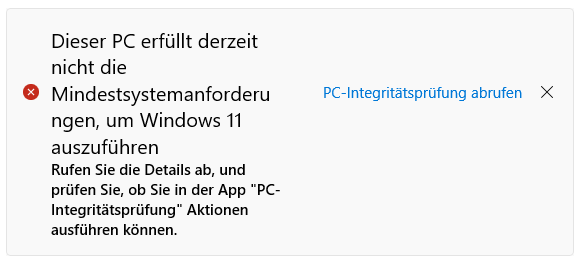 Windows 10 keine Integrität für Windows11