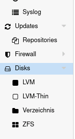 Proxmox VE Cluster LVMthin Festplatte ersetzen 2 Proxmox VE Menu Disks