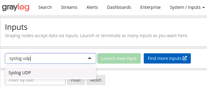 graylog Menü Inputs