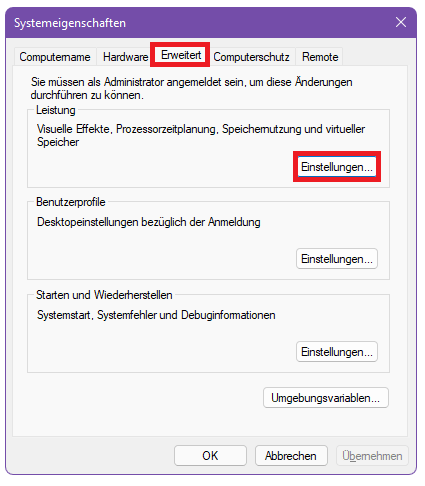 Systemeigenschaften Leistung