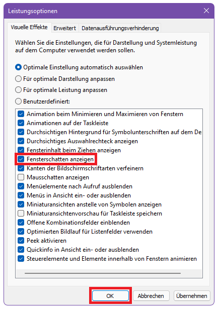 Windows11 Fensterschatten entfernen 5 Fensterschatten anzeigen Option