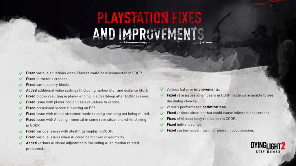 Dying Light 2 Patch 1.0.6 Release 3 Dying Light 2 Playstation Patch Notes