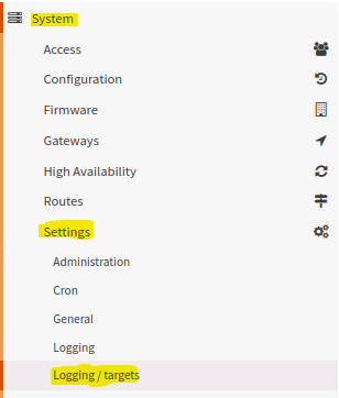 OPNsense Logs zu Graylog Logserver senden 6 OPNsense Menü Logging targets