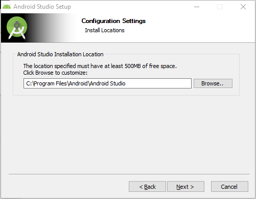 Android Studio Installation Configuration Settings