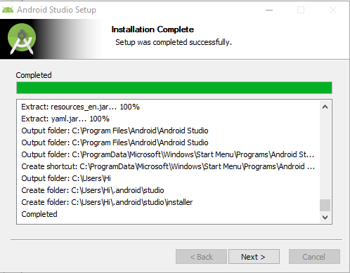 Android Studio Installation Complete