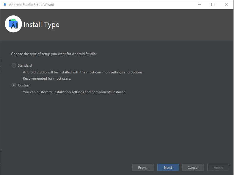 Android Studio Installation unter Windows 10 Android Studio Install Type
