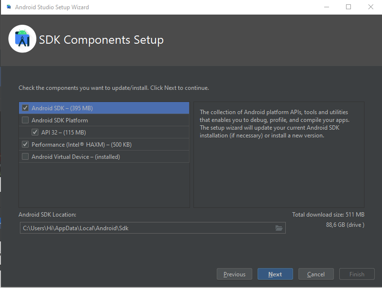 Android Studio Install SDK Components
