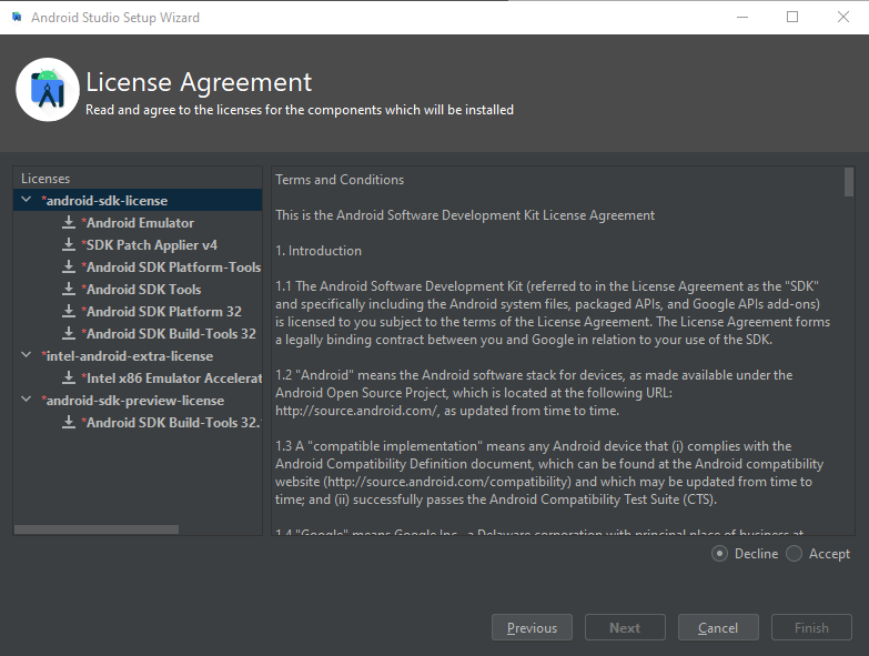 Android Studio Install License