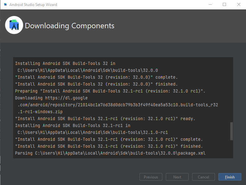 Android Studio Install Download Components