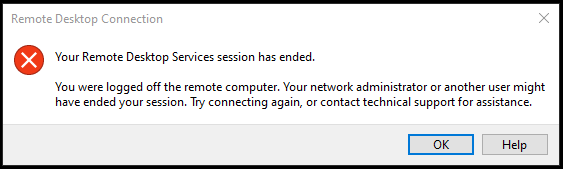 Windows RDP Sitzung hängt und meldet bei Anmeldung noch ab 4 Remotedesktop Session wurde beendet