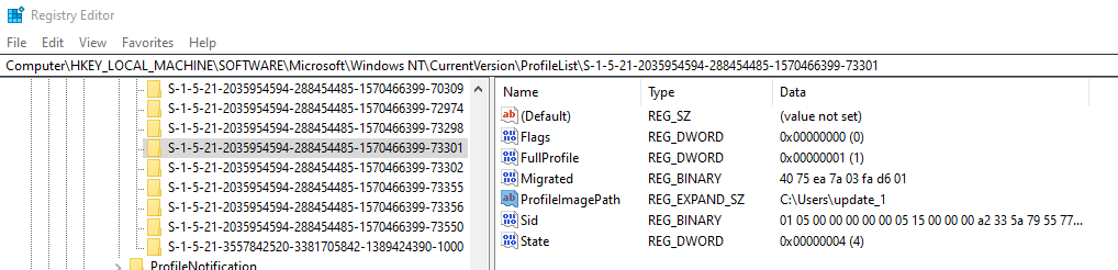 Windows Registry Pfad ProfileList