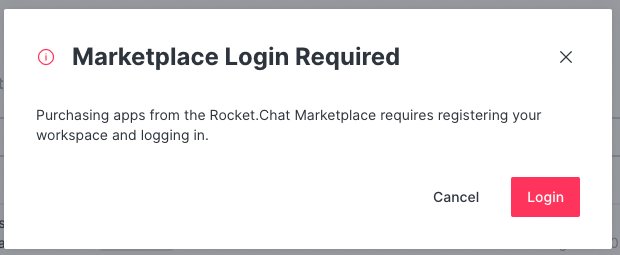 RocketChat 4.5.0 Marketplace Login Before