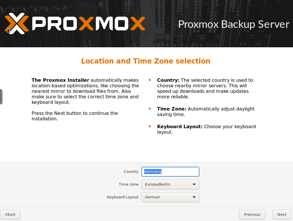 Proxmox Backup Server installieren 9 Proxmox Backup - Install Timezone