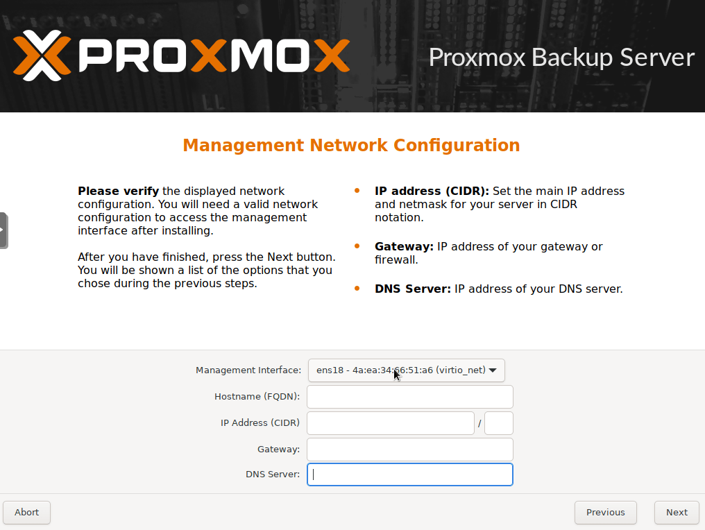 Proxmox Backup - Install Network