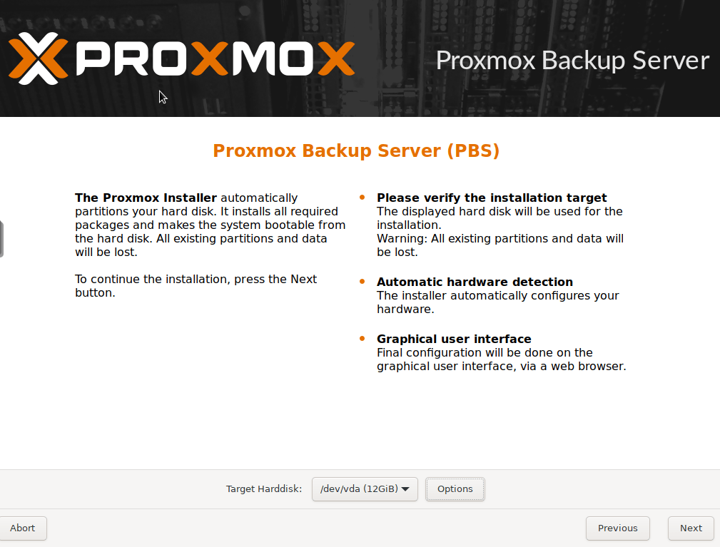 Proxmox Backup Server installieren 8 Proxmox Backup - Install Disk