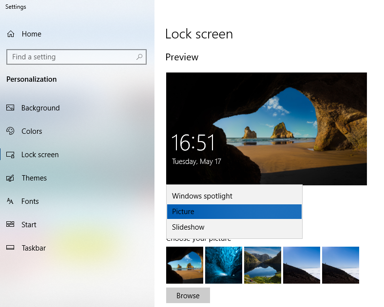 Windows Lock screen Settings