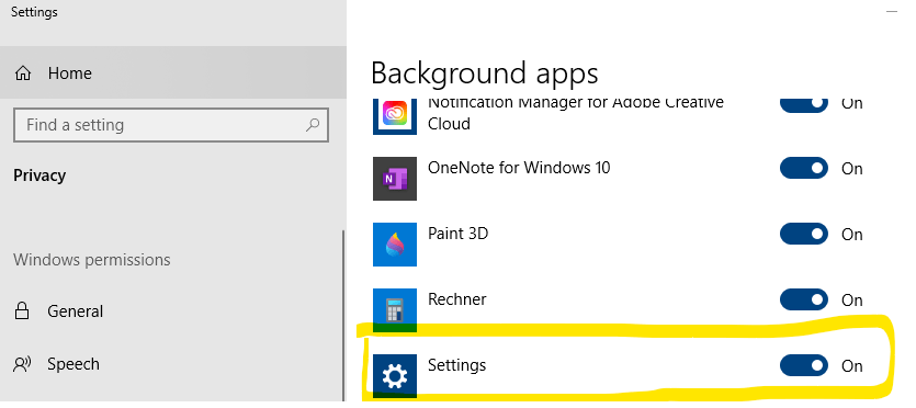 Windows Background Apps Settings