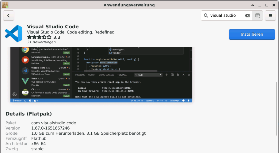 Linux Mint Anwendungsverwaltung - Visual Studio Code