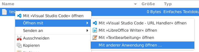 Linux Mint - Öffnen mit