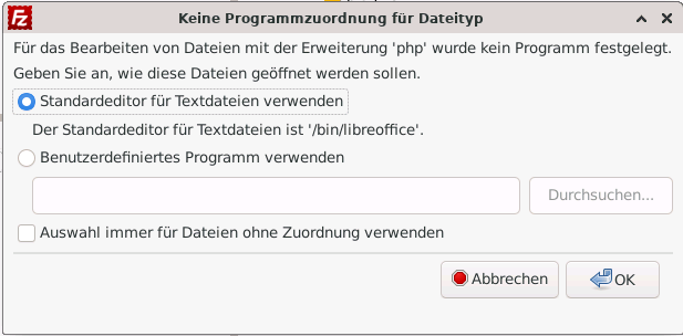 FileZilla - Programmzuordnung Dateityp