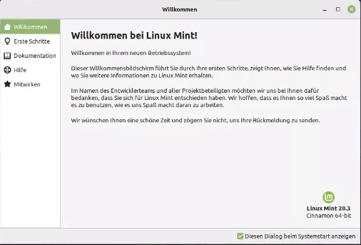 Linux Mint - Willkommen 20.3 Una