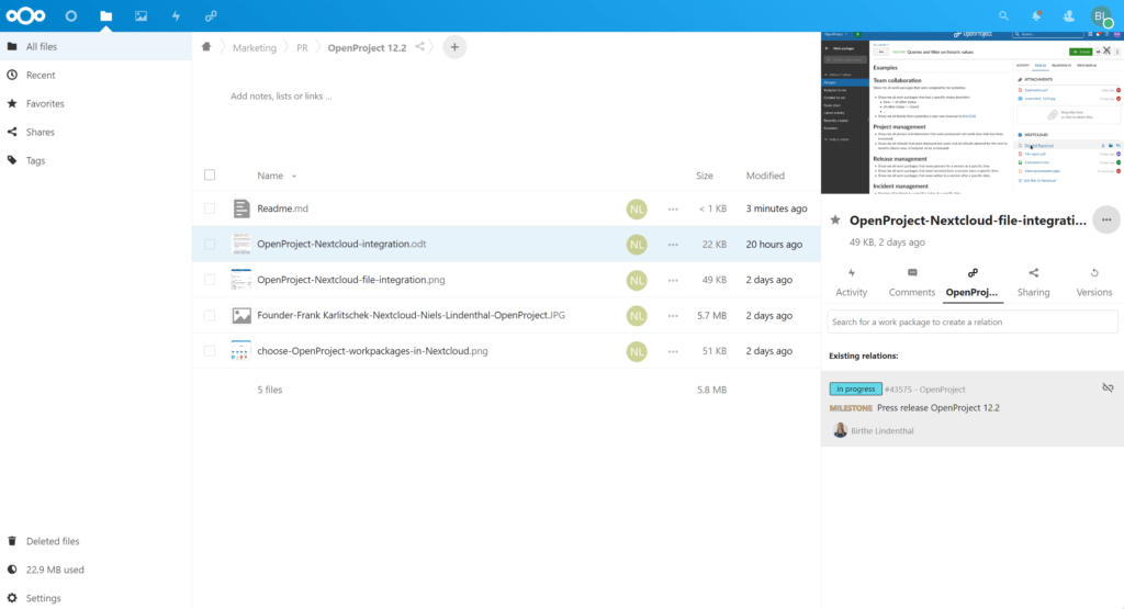 OpenProject Bugfix und Feature Release 12.2.0 2 Nextcloud -OpenProject Integration