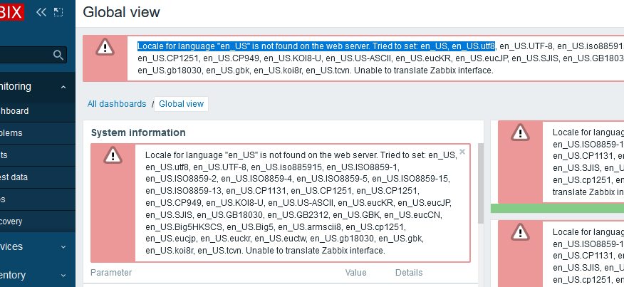 Zabbix Language Error en_US