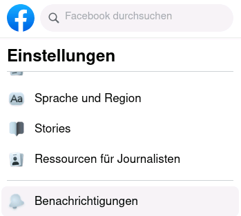 Facebook Menü Benachrichtigungen