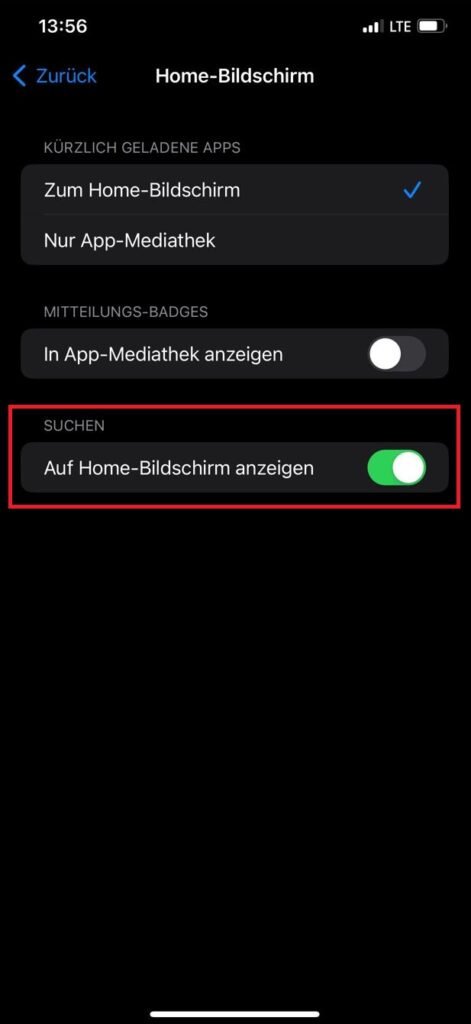 iOS16 Home-Bildschirm Suche