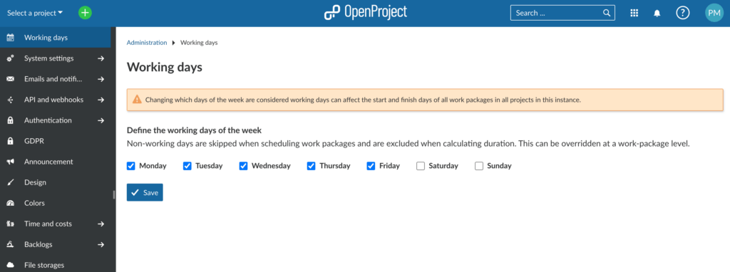 OpenProject Work Days