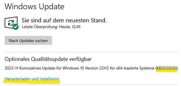 Windows 10 Update KB5020030 behebt Suchfeld, Store und Druckerprobleme 2 Windows Update KB5020030