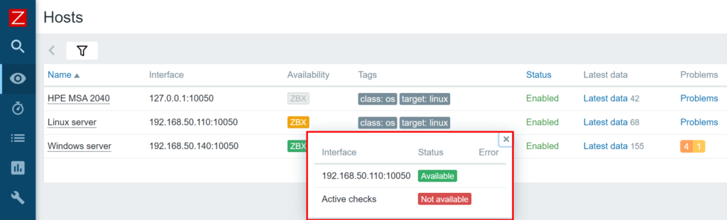 zabbix 6 2 host agent status