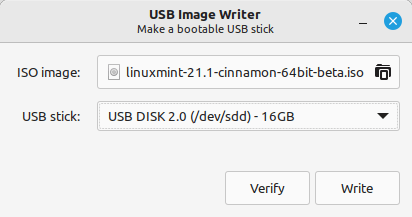 linux mint vera image writer iso verify