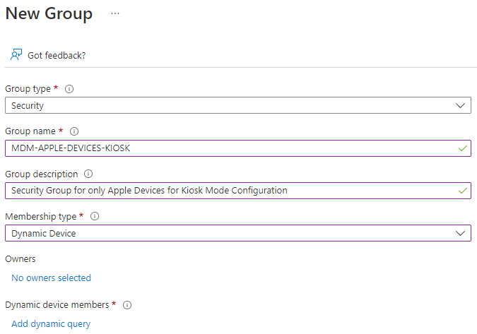 Azure Security Group MDM KIOSK