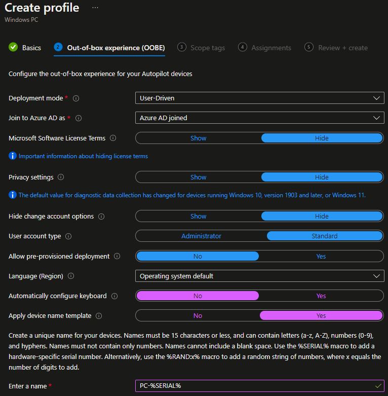 Microsoft Intune Deployment Profil erstellen 4 User-Driven Deployment