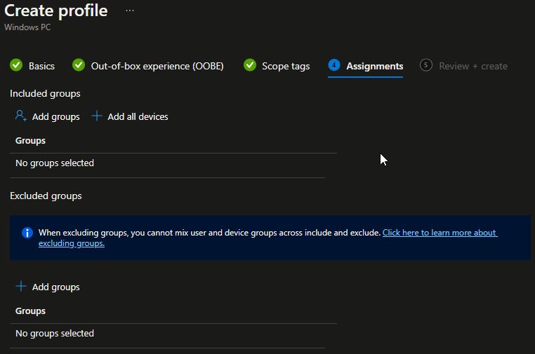 Microsoft Intune Deployment Profil erstellen 6 profile assignments