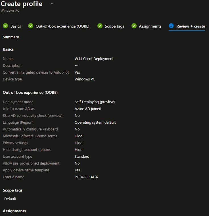 Microsoft Intune Deployment Profil erstellen 7 create profile