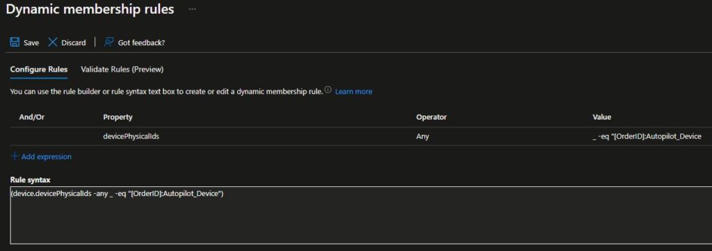 Microsoft Intune dynamic Autopilot device group erstellen 3 create dynamic rule