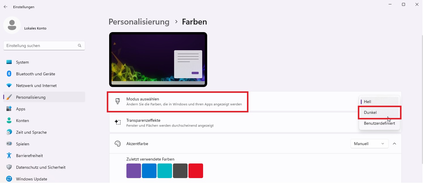 Windows 11 Dark Mode aktivieren TASTEOFIT