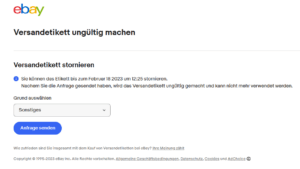 eBay Etikett stornieren Begründung