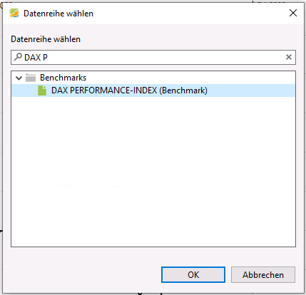 Portfolio Performance - Performance Benchmark mit DAX, S&P 500 Down Jones hinzufügen 11 Portfolio Performance - Datenreihe DAX Index