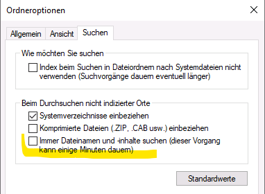 Windows 10 Explorer Option nach Dateiinhalte suchen