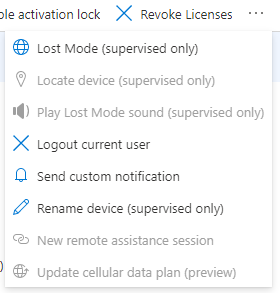 Intune Option Lost Mode und Locate device