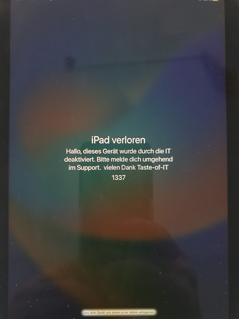 Intune Apple iOS Locate device grayed out and enable Lost Mode - Stolen Device 8 iPad Intune Lost Mode enabled with Message